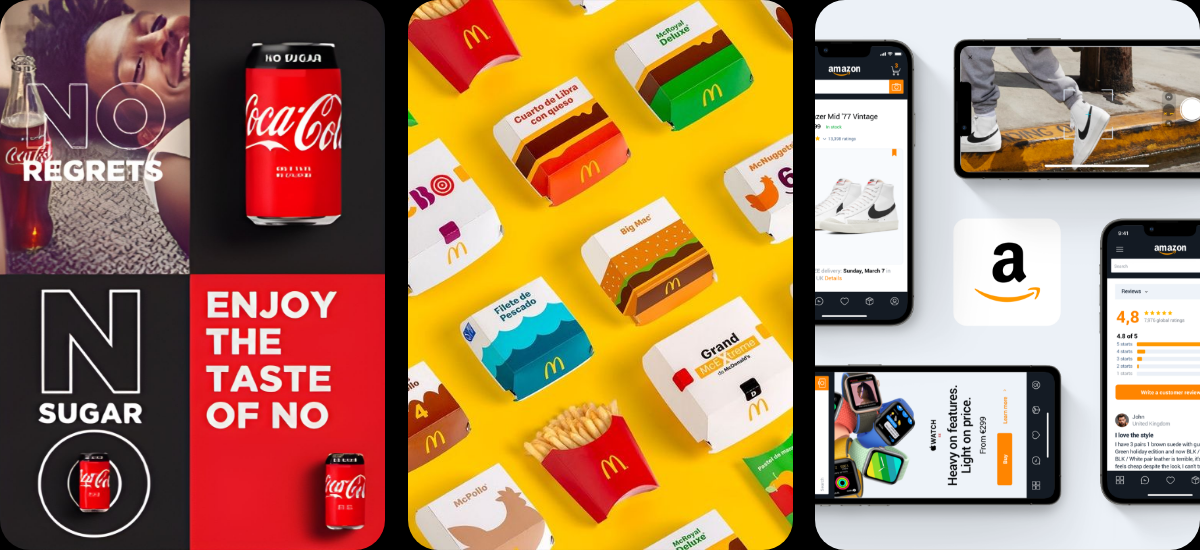 Moodboard dei brand Coca-Cola, McDonald's, Amazon