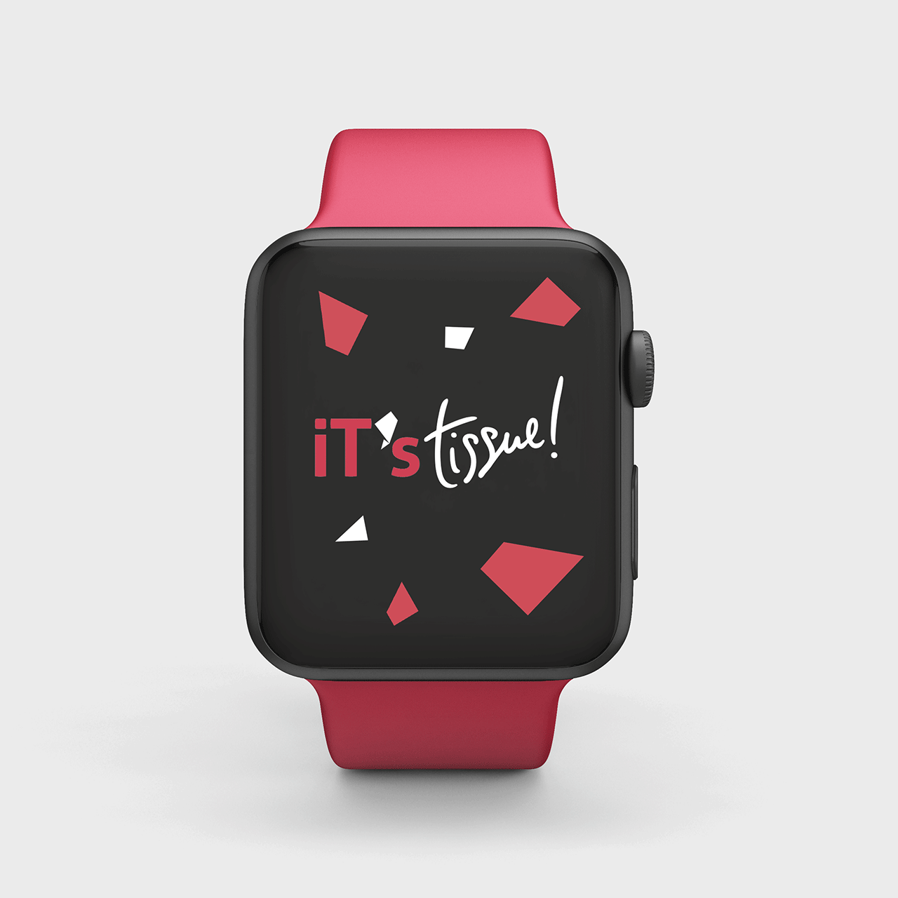 Smartwatch che alterna immagini con slogan relative all'evento iT's Tissue