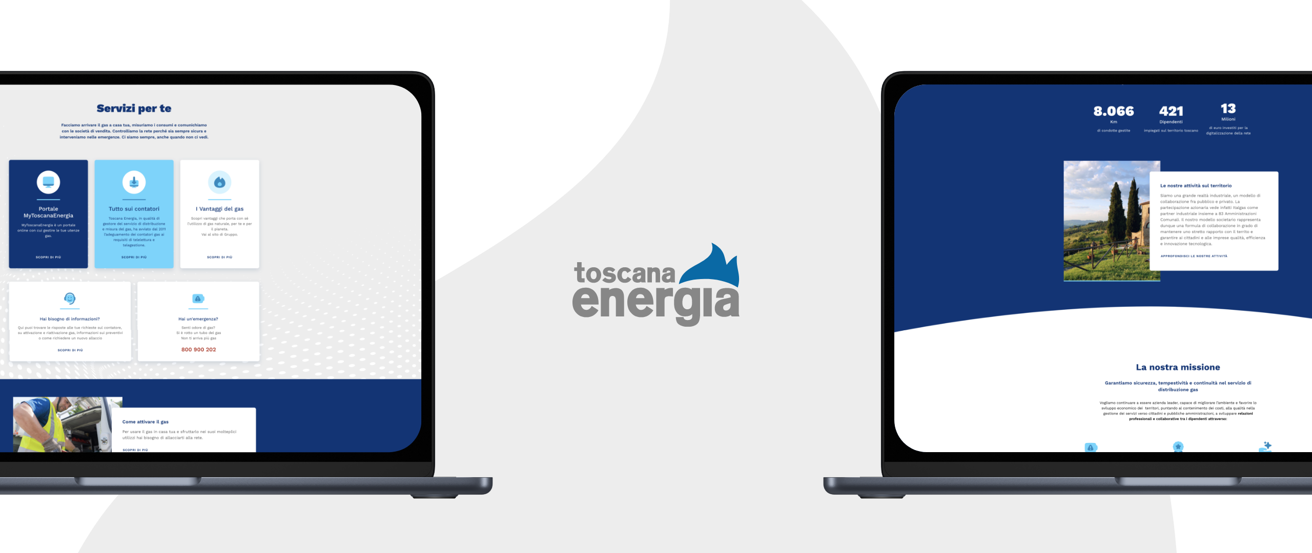 Due esempi di schermate del sito di Toscana Energia versione desktop. 